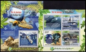 Burundi 2012 MNH MS+SS, tortuga, peces, proteger la naturaleza no tirar plástico - Imagen 1 de 1