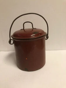 Cubo de bayas cubierto de esmalte marrón-rojo con mango de fianza de alambre ~ vintage ~ EN71 - Imagen 1 de 7