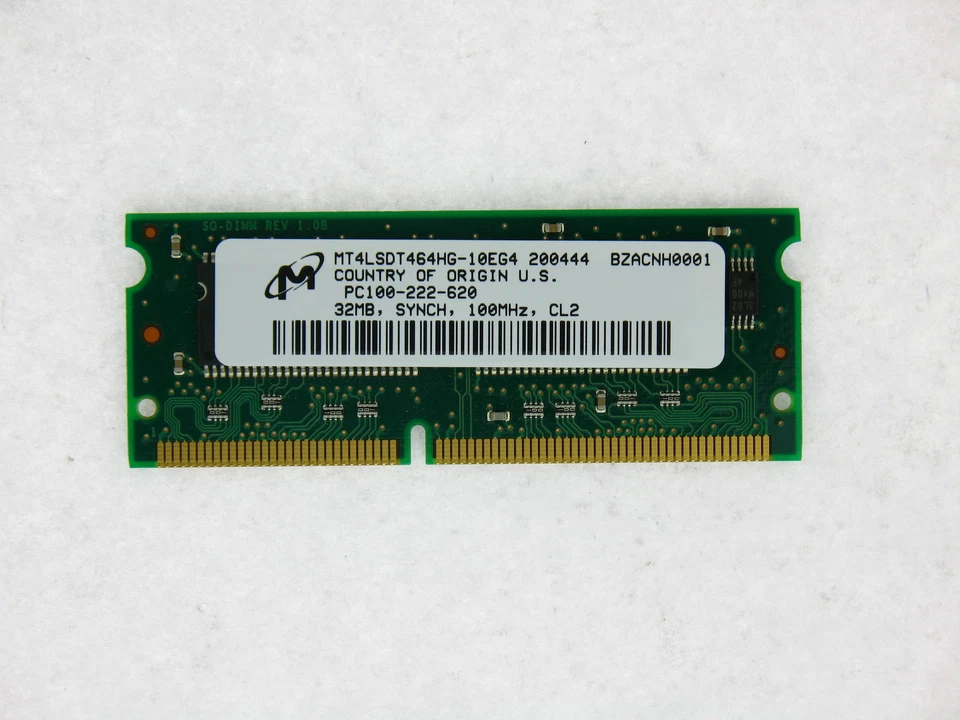 MT4LSDT464HG-10EG4 MICRON MEMORY 32MB PC100 CL2 SODIMM - Image 1 of 1