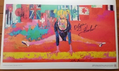 Cartel de gimnasia de los Juegos Olímpicos Leroy Neiman firmado por Olga Korbut 4X medalla de oro Foto 1 de 2