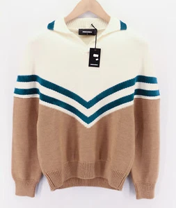 DSQUARED2 Women Jumper M Brown Wool Blend Long Sleeved Collared Pullover Polo - Picture 1 of 9