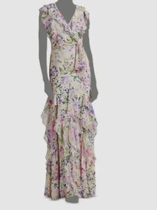 Ralph Lauren Women's White Ruffled Floral A Line Gown Dress Size 6 - Picture 1 of 3