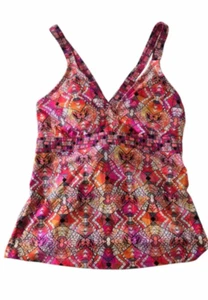 Title Nine Tankini Swim Top Medium Criss-Cross Back Pink Orange Beach Resortwear - Picture 1 of 11