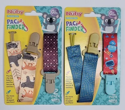 Nuby Infants 4 Pack Pacifier Clips Pacifinder Pink/purple - Image 1 of 2