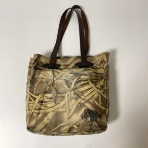 Borsa Filson Tote Bag Legno Foglie Albero Manico Pelle Tela Usata - Foto 1 di 13