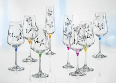 Weingläser Kristall Bohemia Sektgläser Wassergläser Butterfly mehrfarbig 6er Set - Bild 1 von 4