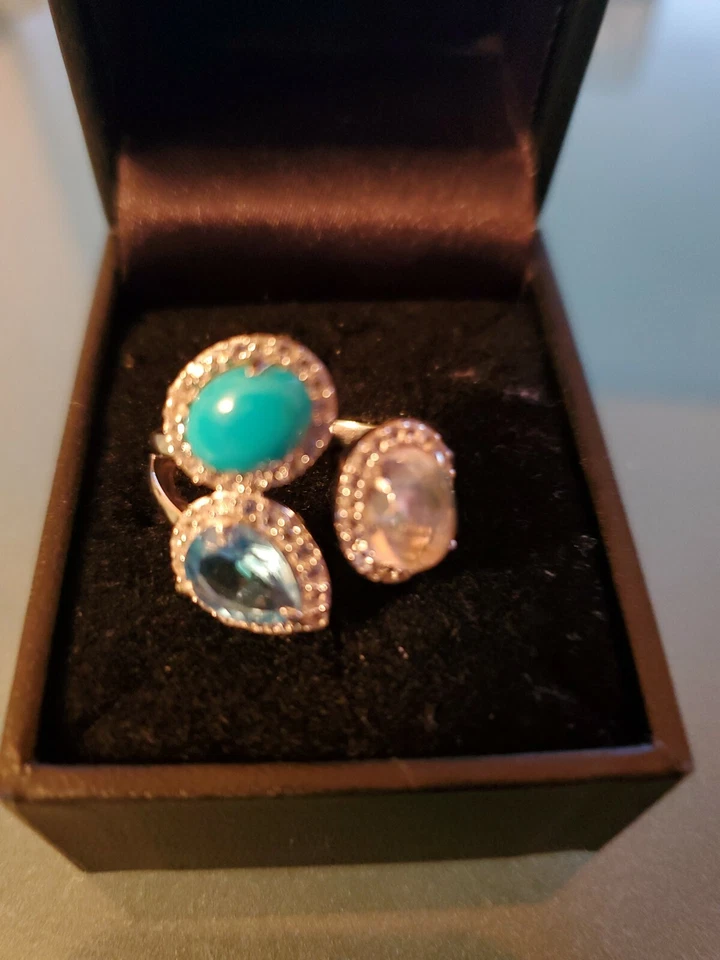 Colleen Lopez Sterling Silver Moonstone, Turquoise & Topaz Ring Size 8 NWOT Hsn - Image 1 of 4