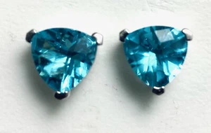 E71010PB Swiss Blue Helenite Trillion (10x10mm) Sterling Silver Post Earrings - Picture 1 of 2