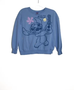 Disney Stitch Blue XL Sweatshirt With "In My Own World" Graphic & Guitar Print - Picture 1 of 10