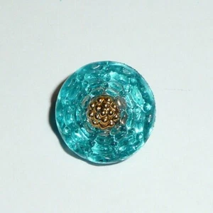 Czech Glass Flower Button Infinity Flower Teal Blue w/ HP Gold Accents 13mm - Bild 1 von 7