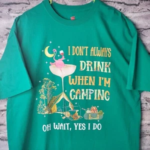 Camping Flamingo Wine I Don't Always Drink Shirt Funny Camping T-shirt GREEN 2XL - Picture 1 of 6