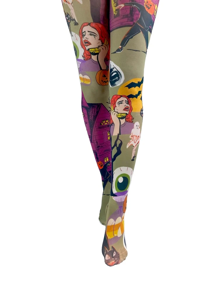 RETRO CARTOON ALTERNATIVE TIGHTS PAMELA MANN HORROR PARTY FUNKY - Image 1 of 1