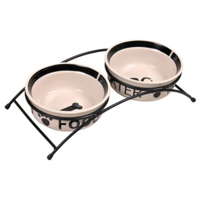 Trixie Eat on Feet Napf-Set für Hunde, Keramik, weiß/schwarz, rutschfest - Bild 1 von 3