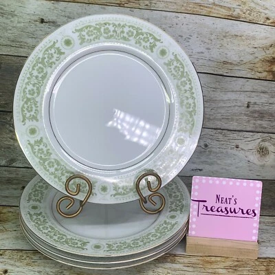 Juego de 4 platos de cena de porcelana con borde de diseño de pergamino verde Mikasa ARABESQUE 9361 Foto 1 de 4