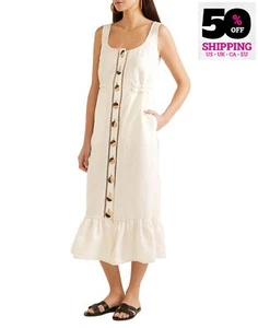 RRP€695 NICHOLAS Linen Midi Dress US8 UK12 IT44 L Button Front Drawstring Back - Picture 1 of 6