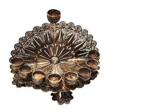 Miniatura argento sterling Hanukkah Menorah filigrana arte made in Israel 4" - Foto 1 di 7