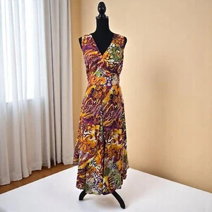 Ashro Maxi Dress 10 Multicolor Sleeveless Surplice V-Neck Lined Abstract Print - Picture 1 of 14