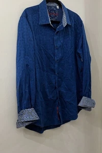 Robert Graham Jeans Shirt XL Men's Navy Tailored Fit Flip Cuff - Blue Pattern - Picture 1 of 6