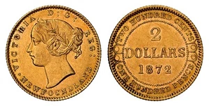 NEWFOUNDLAND. 1872 AV 2 Dollars. NGC AU58 London Fr.-1 Very scarce date. - Picture 1 of 1