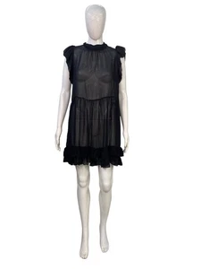 Ulla Johnson Women's Remy Ruffled Silk Chiffon Black Sheer Short Mini Dress S 4 - Picture 1 of 14