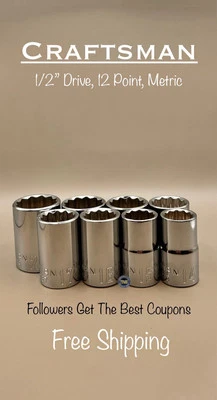 New Craftsman Socket Set 1/2" Inch Drive 12 Point 8 Piece Metric - Image 1 of 3