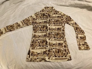 Camisa Levi's Western vintage de los años 70 para hombre se adapta a XSmall Cowboy Wagon estampado por todas partes - Imagen 1 de 12