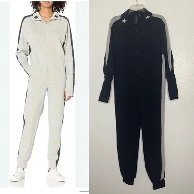 Mono Norma Kamali Negro Gris Escote en V Pantalones de Sudadera Piernas Cónicas Talla XS Foto 1 de 4