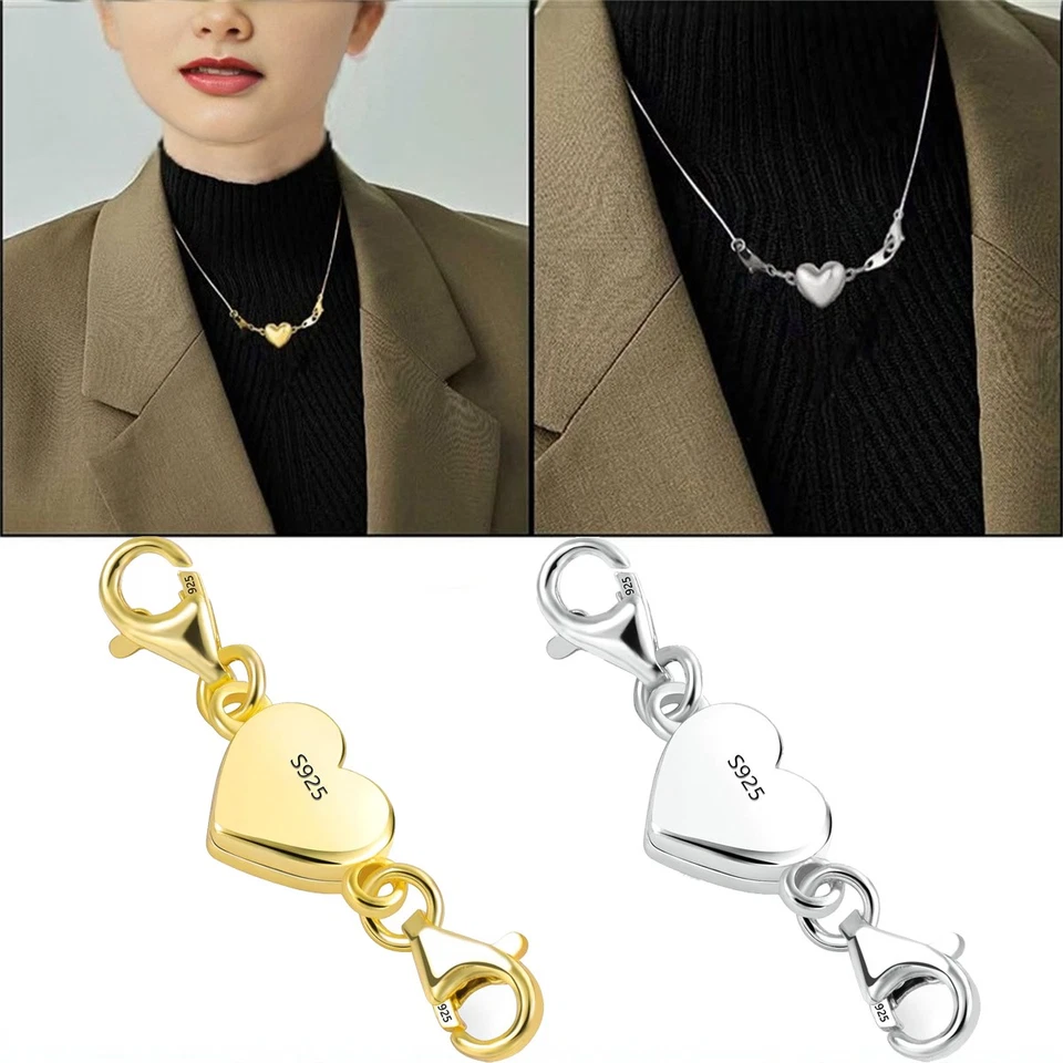 925 Sterling Gold & Silver Magnetic Heart & Bullet Closure Extension - Image 1 of 4