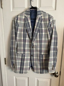 Vineyard Vines Blazer Men 38 R  Tartan Plaid White Navy Pink preppy golf cotton - Picture 1 of 10