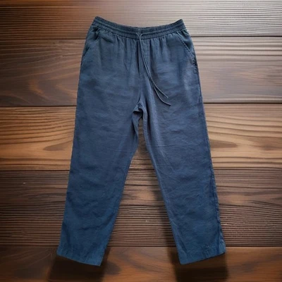 Pantalones informales de salón ZARA ligeros sedosos suaves azul marino con cordón para mujer M’s Foto 1 de 4