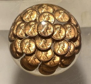 FLOATING PENNY BRIEFBESCHWERER 1972 KUPPEL LUCITE 4" DURCHMESSER - Bild 1 von 13