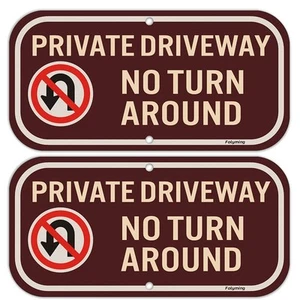 2 Pack Private Driveway No Turnaround Sign 12 x 6 Inches Private Driveway Sig... - Picture 1 of 7