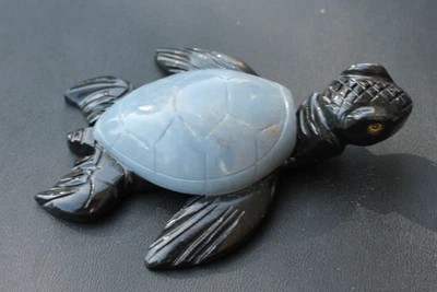 Estatuilla de tortuga marina de piedra de mármol tallada a mano 4,25" Foto 1 de 4