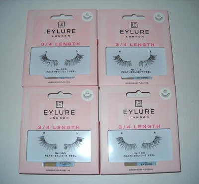 4Boxes Eylure 3/4 Length No. 003 Featherlight Feel Eyelashes Reusable Lashes NEW - Image 1 of 3