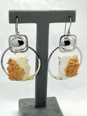 Orecchini in Argento 925 con Cammei Corniola 25mm Sfioccati – Fatti A Mano - Immagine 1 di 4