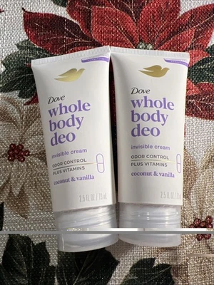 Лоты 2 дезодоранта для всего тела Dove невидимый крем кокосовый и ванильный без алюминия - Изображение 1 из 2