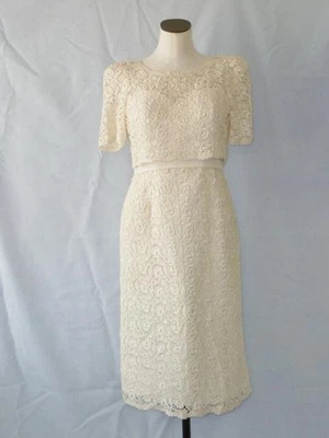 Alfred Angelo Design Ivory Button Back Guipure Lace Cocktail Bridal Dress~S $699 - Image 1 of 4