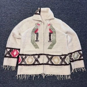 Vintage 60s Wool Knit Fransen Navajo Indianer Jacke Damen - Gr. L Beige - Bild 1 von 6