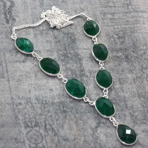 925 Silver Plated Exclusive Simulated Emerald Necklace Size 20" GW - Picture 1 of 3
