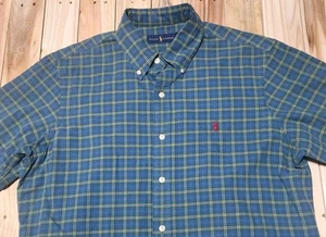 RALPH LAUREN BUTTON DOWN SHIRT MENS LARGE BLUE PLAID RED PONY EMBROIDED CLASSIC - Picture 1 of 7