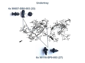 10x Honda VFR800 2014-2020 rear undertray plastic push clips fixing kit - Picture 1 of 4