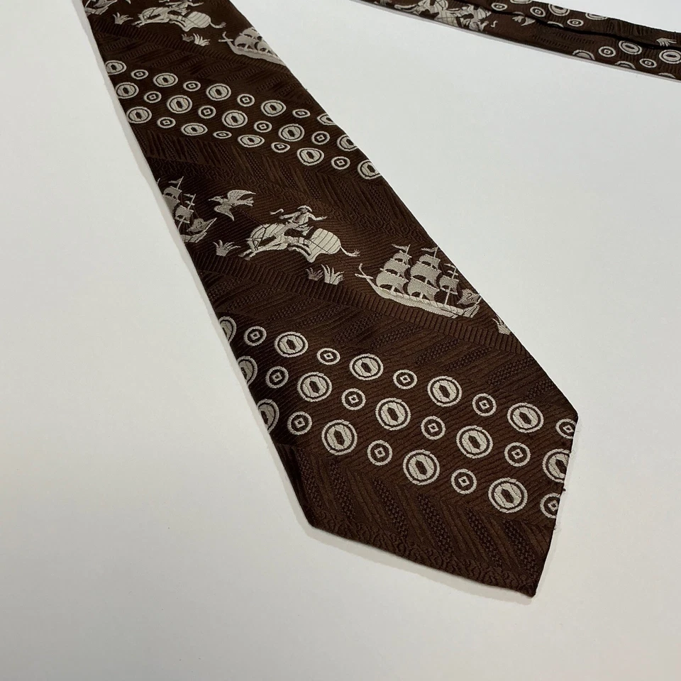 Винтажный галстук пиратский корабль ковбойский принт коричневый - Изображение 1 из 4