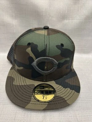 New Era MLB Cincinnati Reds Camometal Camouflage 59FIFTY Fitted Hat Size 7 1/8 - Image 1 of 4