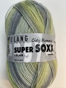 100g ball LANG SUPER SOXX City Runner sock knitting yarn Lime Green Gray - Picture 1 of 5