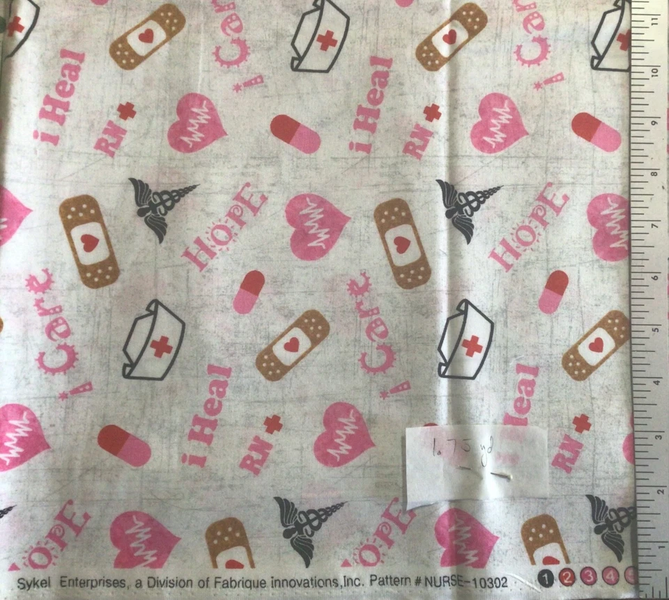 Nurse Fabric Pink White Cotton Fabric 1.75 Yards - Image 1 of 1