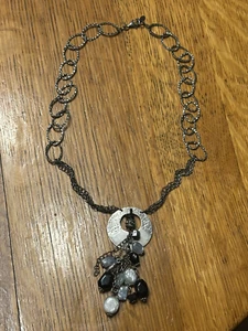 Collar Borla Topacio Azul Ónix Esterlina Pájaro Peyote Vintage Firmado - Imagen 1 de 7