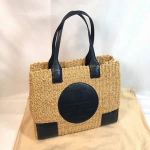 TORY BURCH Ella Basket Bag Tote Bag Raffia Leather Authentic Storage Bag From JP - Picture 1 of 22