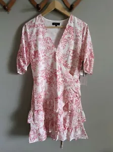 NEW 1.State Women’s Wrap And Ruffled Dress Size 8 White Pink Floral 1 State NWT - Picture 1 of 8