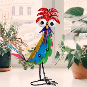 Metal Rooster Statue Chicken Sculpture Outdoor Patio Kitchen Lawn Art Decoration - Picture 1 of 9