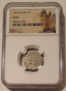Poland Gustavus Adolphus 1633 Silver 3 Polker VF35 NGC - Picture 1 of 4